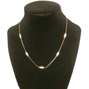 VTG Station Necklace GoldTone Chain w/5 Faux Elongated Pearls 16" Delicate Retro